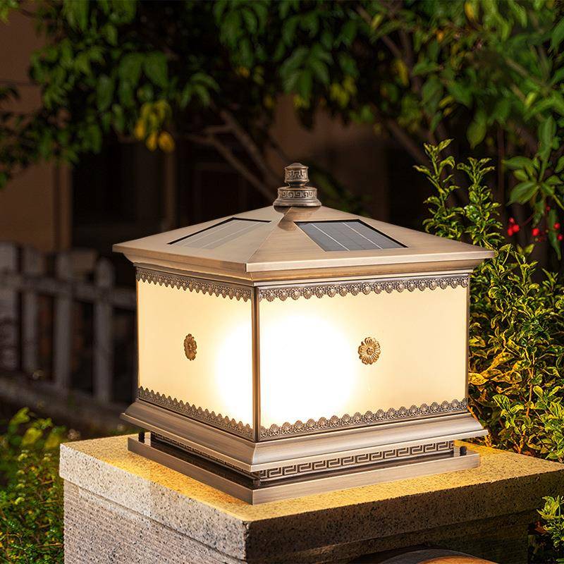 全铜太阳能灯中式接电庭院柱头灯户外防水别墅大门围墙花园柱子灯