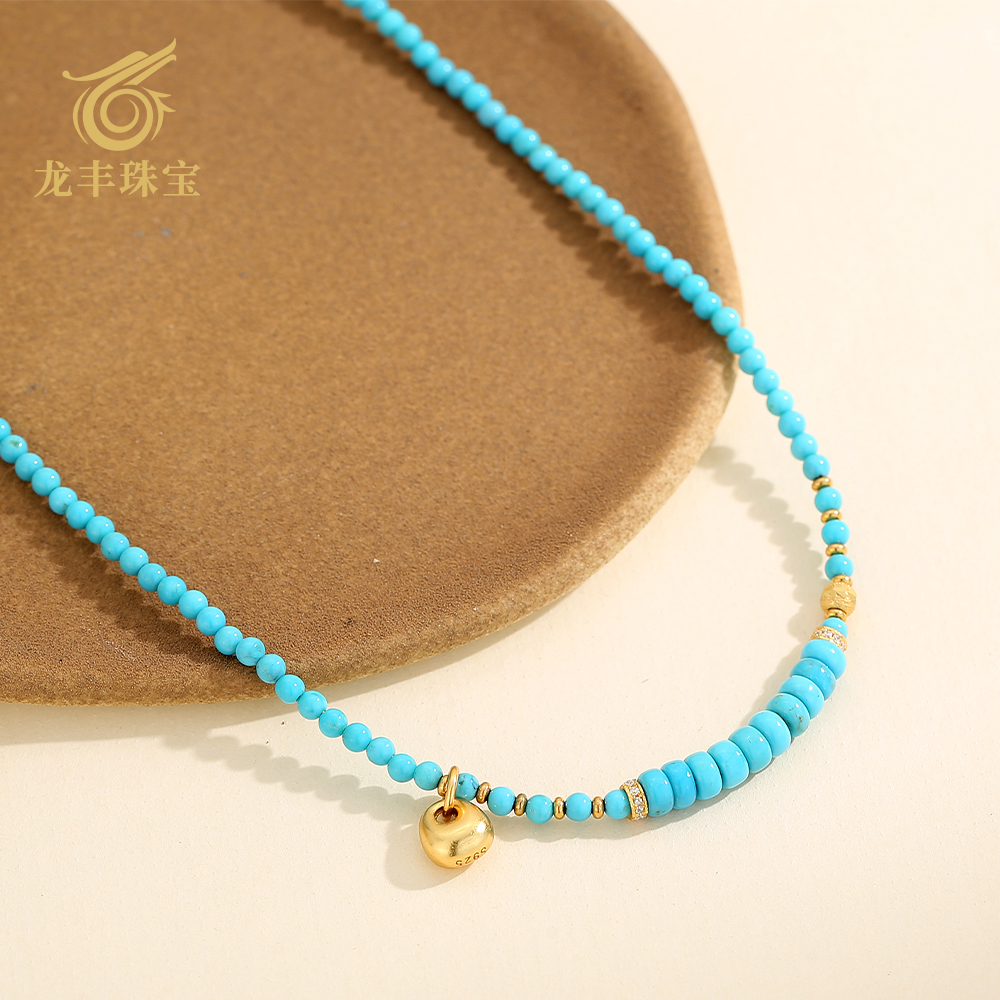 正品天然绿松石圆珠直切项链女款