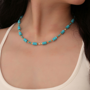 龙丰绿松轩S925银镀18k金天然绿松石算盘珠项链女款高级感百搭