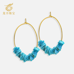 龙丰绿松轩珠宝正品天然绿松石籽料耳钉银镀18K金高级感耳环耳饰