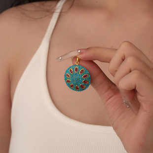 龙丰绿松轩S925银镀18k金镶嵌正品珠宝天然美松小米珠吊坠高级感