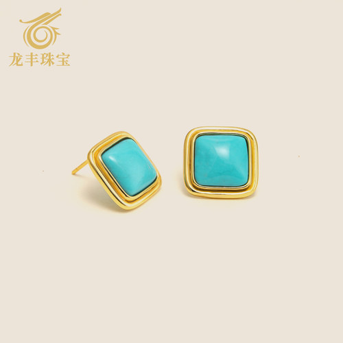 龙丰绿松轩S925银绿松石高瓷耳钉