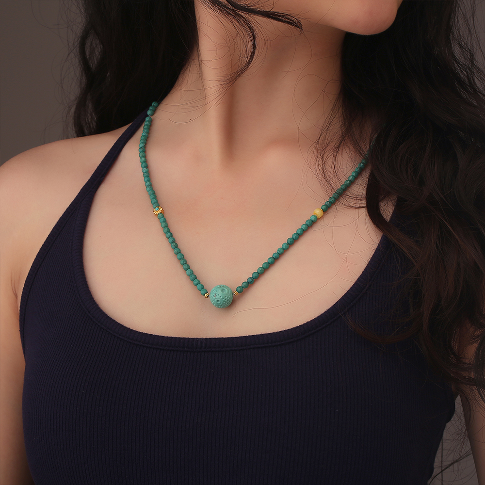 天然绿松石切角珠diy项链女款