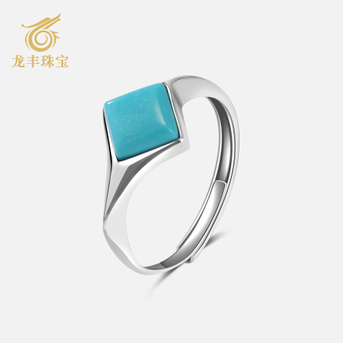 天然绿松石S925银方形戒指