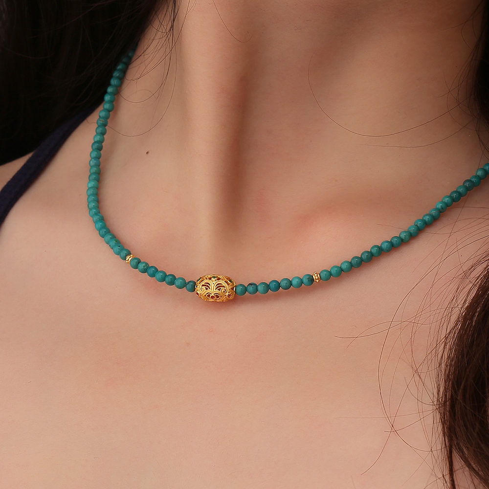 正品天然绿松石圆珠diy项链女款