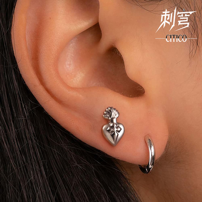 CITICO刺穹 十字心耳蜗钉防过敏ASTM F136钛合金插针耳骨钉养耳洞