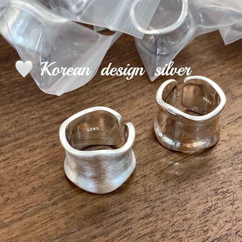 韩国东大门宽版重工指环 S925纯银不规则拉丝开口戒指高级感