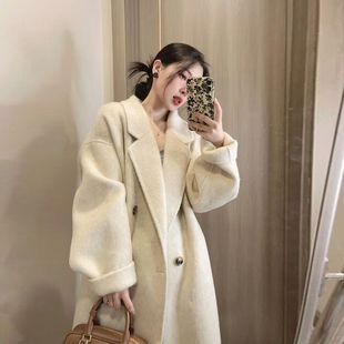 美拉德中长款毛呢外套女小个子高档慵懒赫本秋冬加绒加厚呢子大衣