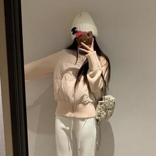 韩系复古小个子针织拼接棉服外套女冬季修身显瘦加厚短款棉衣棉袄