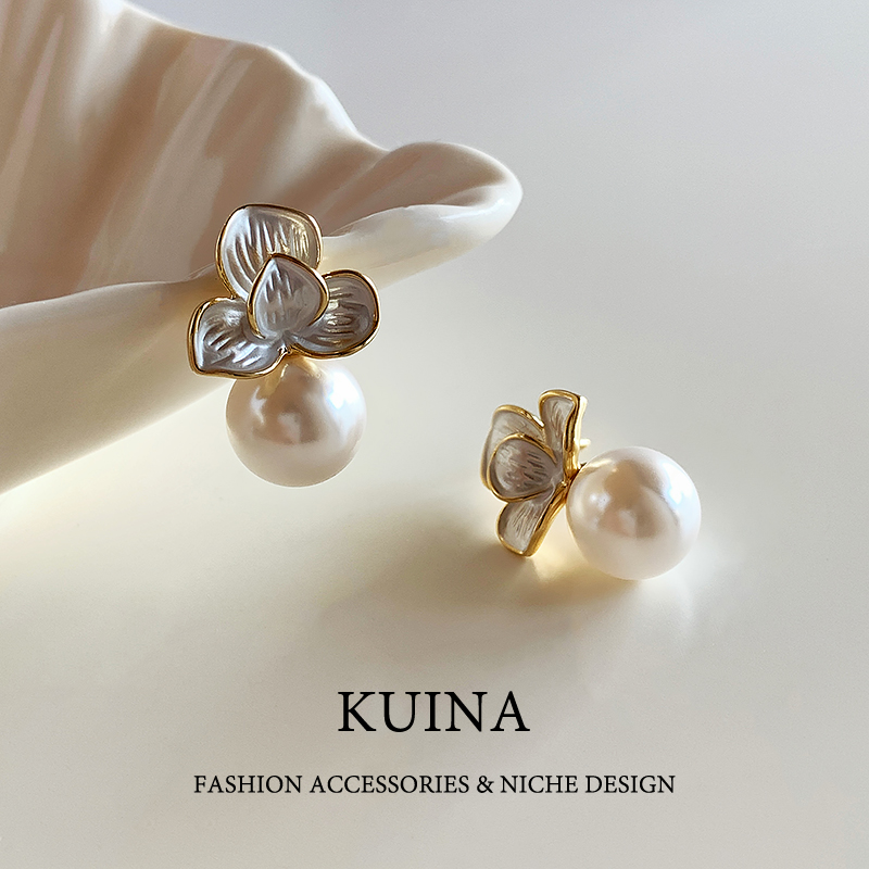 新款花朵珍珠耳钉纯银针独特