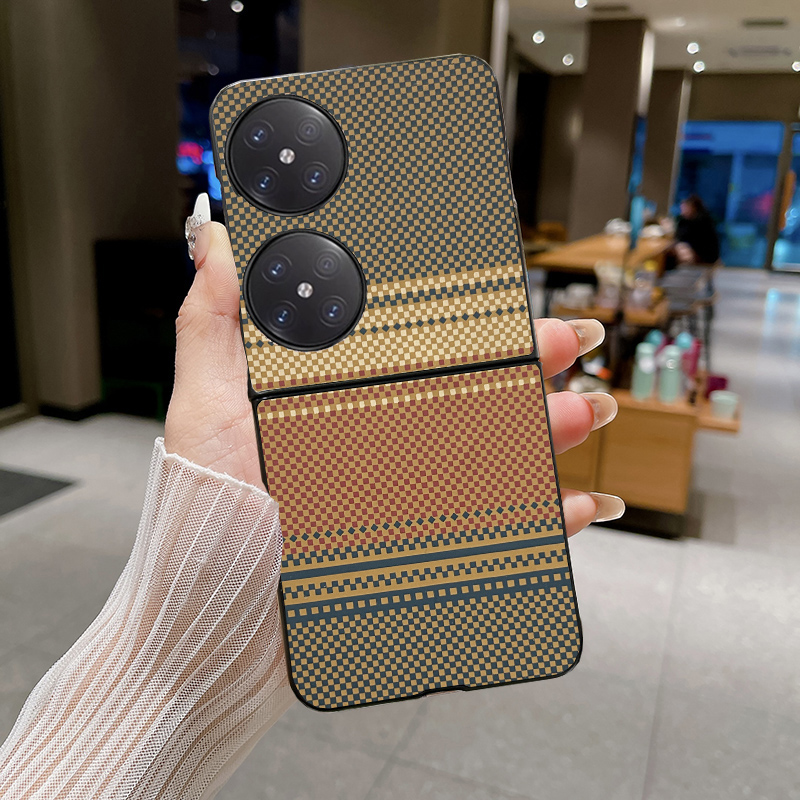 坎宁安适用于华为p50pocket手机壳折叠屏超薄碳纤维纹纹宝盒pockets全包防摔新款男pocket2凯夫拉纹保护套