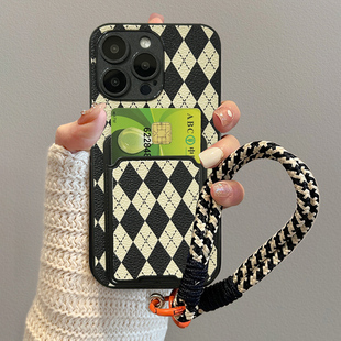 坎宁安适用于vivo y12简约y19保护套 y300i手机壳y200手绳y100pro插卡套y77e商务y35M菱格y76s复古y33s时尚