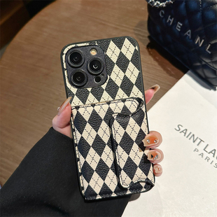 坎宁安适用于三星S25Ultra手机壳S24插卡套S23 商务卡夹S21FE菱格A55支架a34放卡A60s小众a25简约a35皮套S20