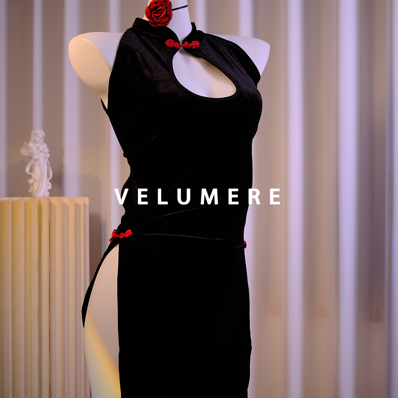 雾岛「绝代佳人」性感新中式丝绒旗袍高开叉国风纯欲小胸睡裙