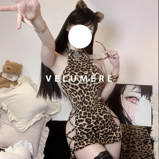 雾岛「豹纹牢笼」纯欲挂脖性感豹纹包臀辣妹绑带睡裙