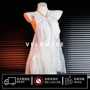 雾岛「蝶系白月」法式蝴蝶结挂脖纯欲风性感睡裙