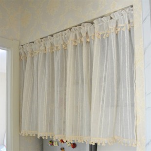 麻纱条纹半帘客厅纱帘房间装 日式 饰短帘飘窗帘半遮光免打孔柜帘定