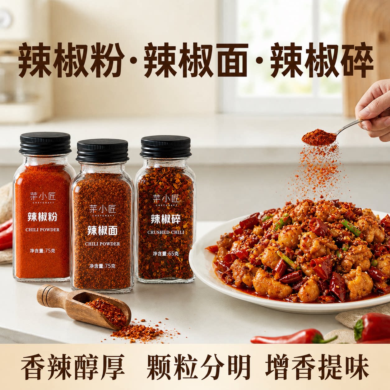 100%纯正宗辣椒粉辣椒面辣椒碎蘸料香辣火锅卤肉烧烤调料油泼辣子