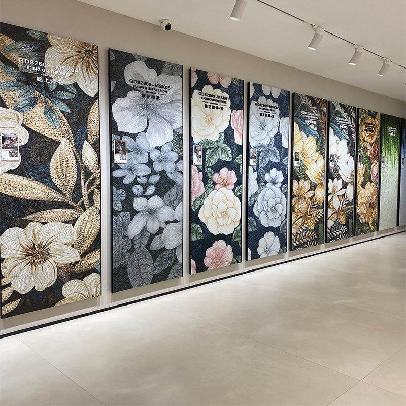 大花马赛克岩板800X2600酒店电视沙发玄关背景墙高端艺术入户大板