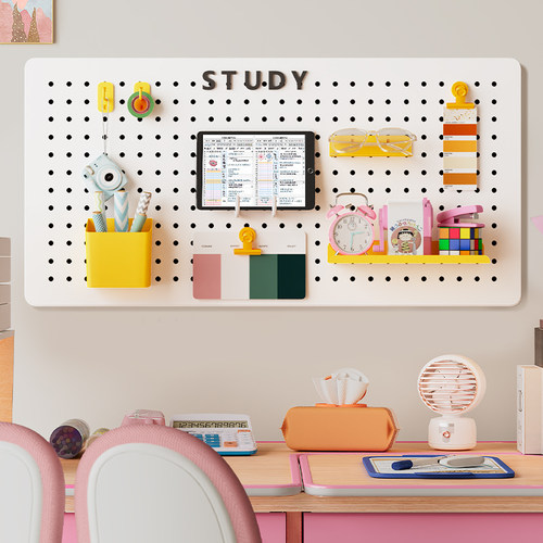 桌面洞洞板置物架免打孔r入户玄关挂板办公桌儿童学习书桌书架收