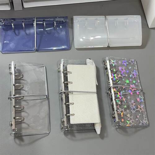 M2.5half活页本5孔迷你口袋本手账打卡本外壳pvc透明绑带手帐本