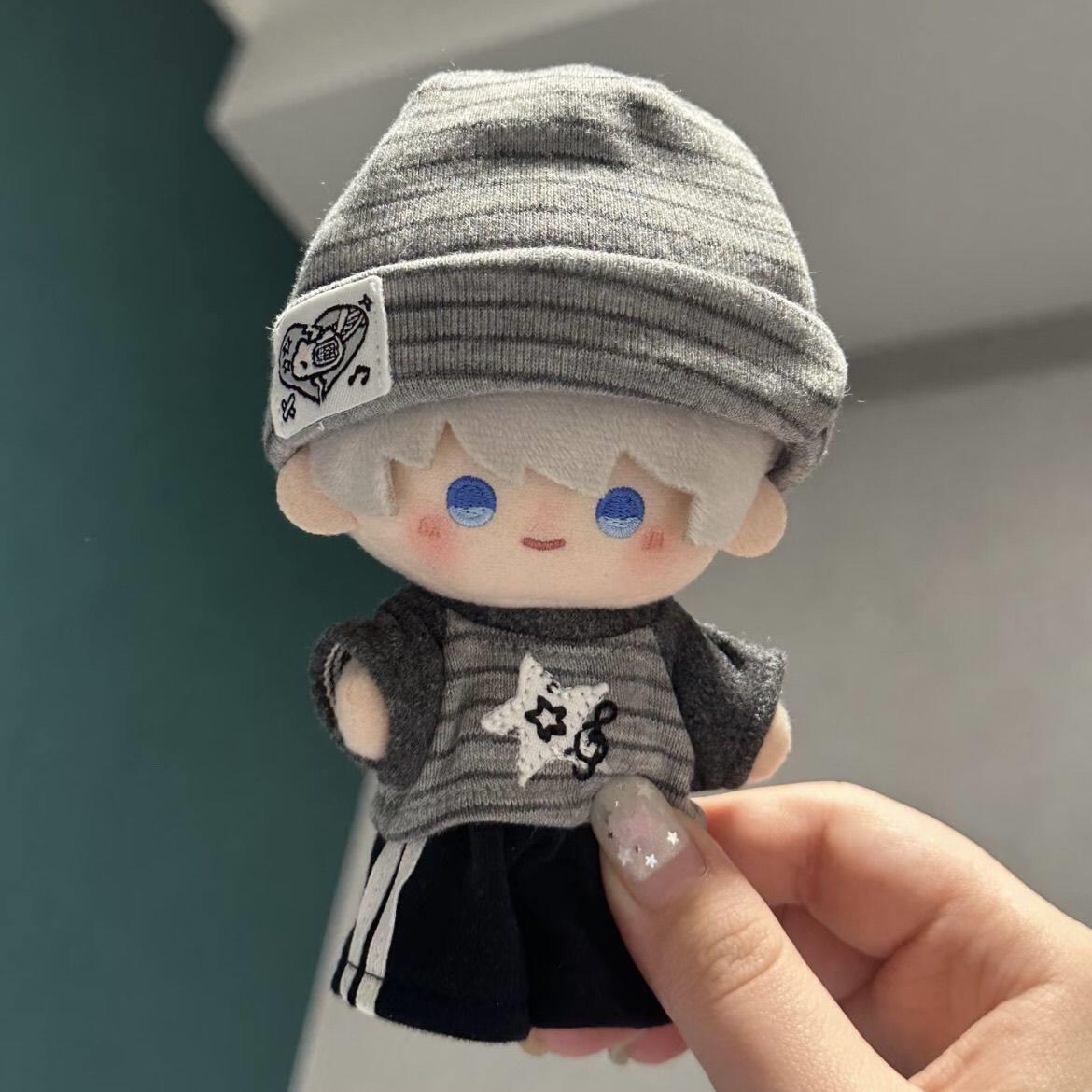 10cm新品亚萌叠叠乐系列灰色“条纹运动服”套装娃衣可爱换装着替