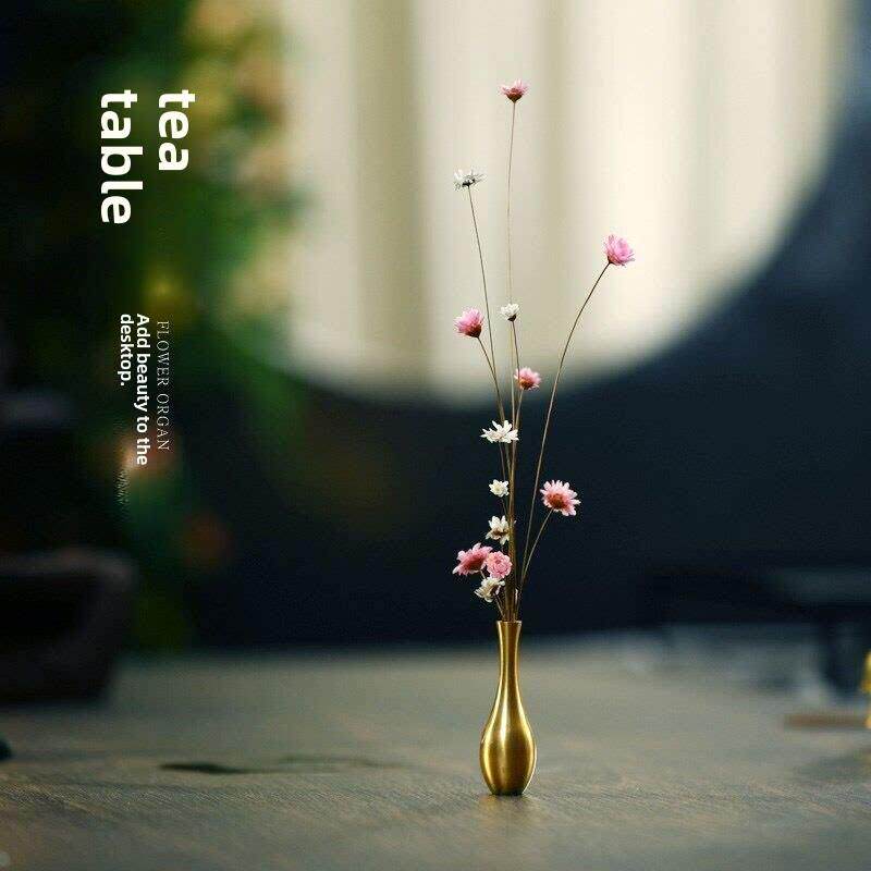 花瓶迷你小号黄铜香炉香茶道桌面配件 装饰干花器禅意日式花插