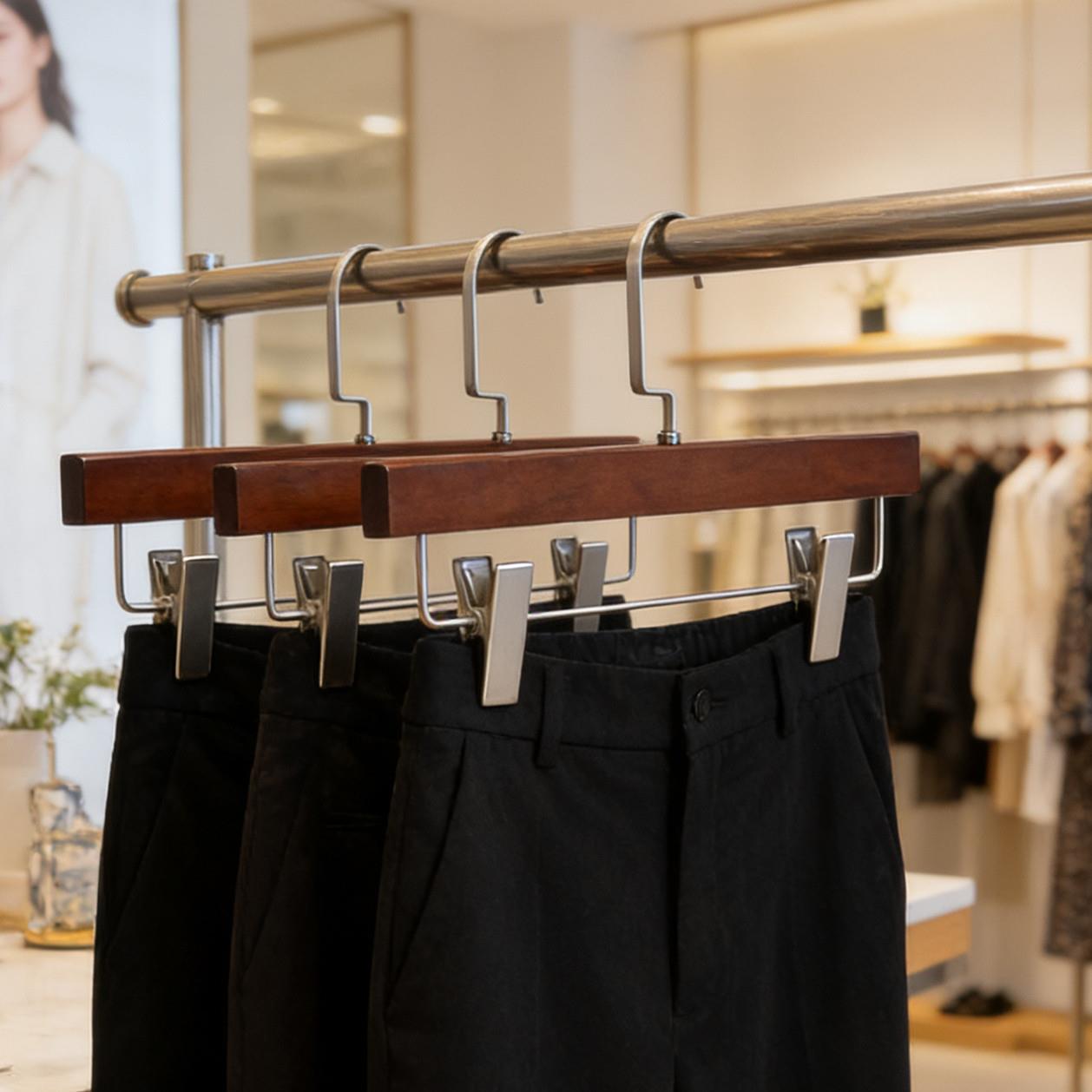 服装店专用实木裤架裤夹家用成人复古无痕防滑挂裤子裙子裙夹裤挂