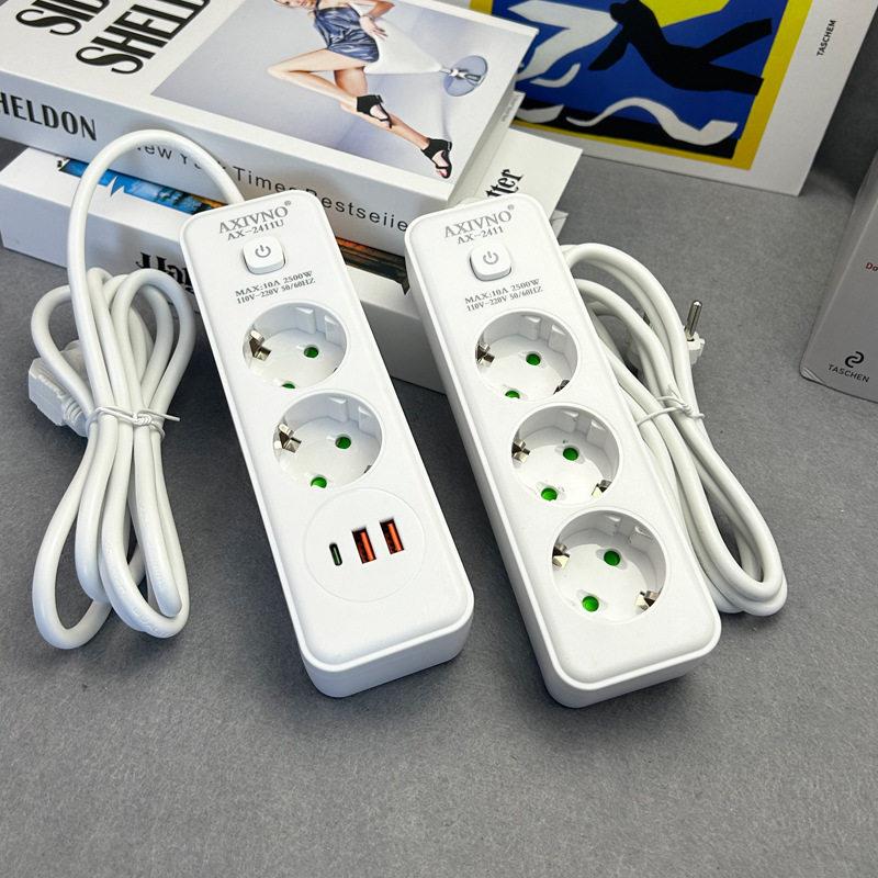 欧规插座德式接线板usb+type-c欧标6位PD排插俄罗斯韩国5米延长线