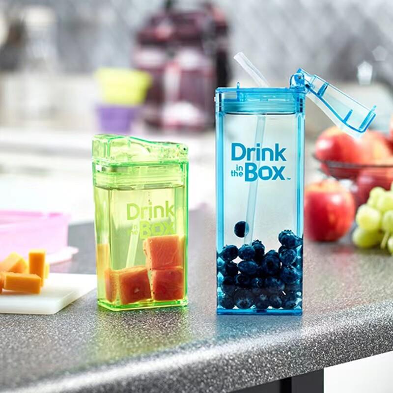Drink in the box儿童小清新果汁盒夏季吸管杯幼儿园防漏有盖水杯