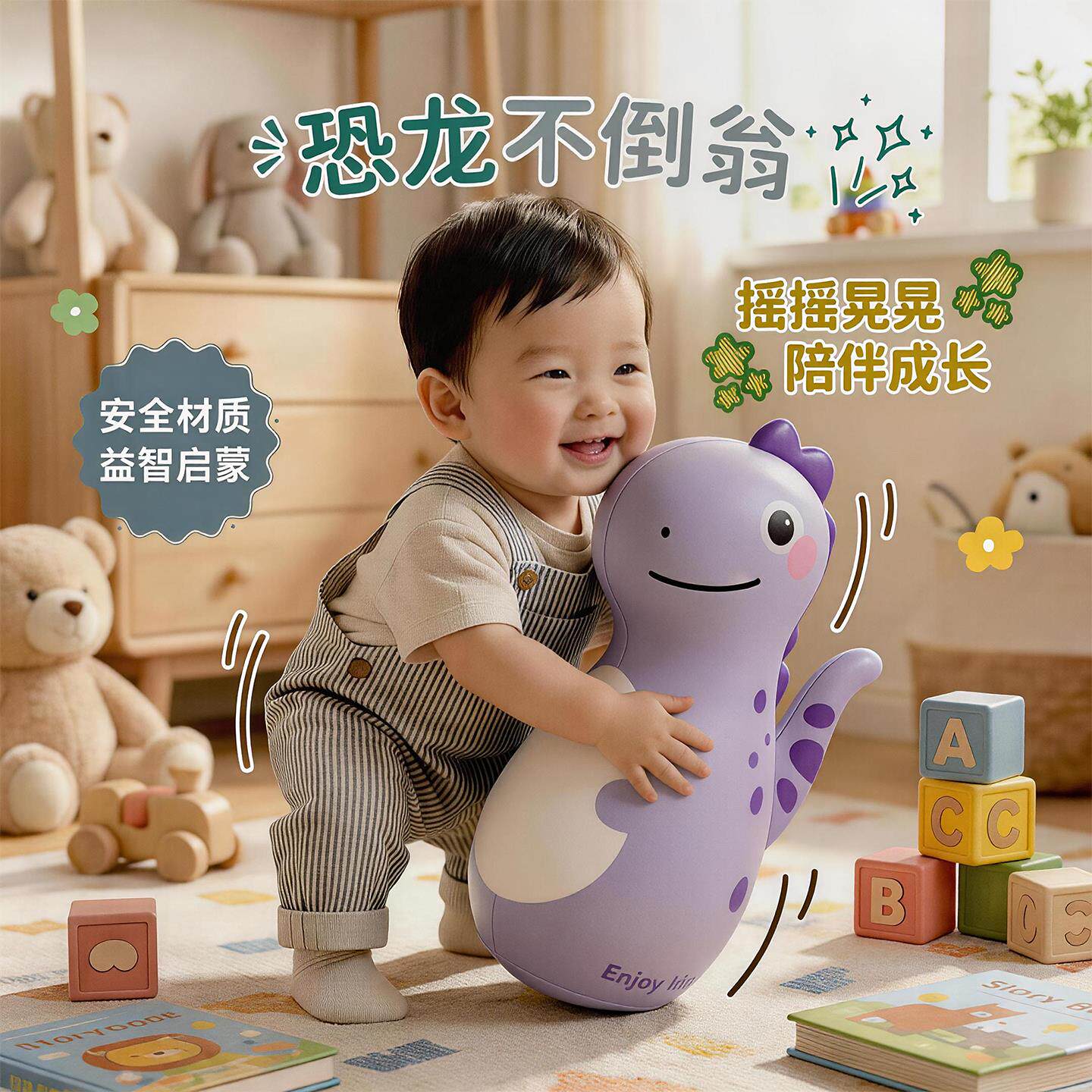 儿童不倒翁玩具大号充气熊猫恐龙婴儿1到3岁宝宝消耗体力玩具益智