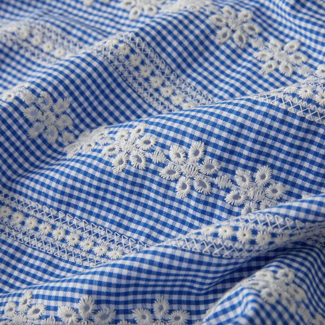 纯棉蓝白色格子碎花条纹刺绣布料衬衣连衣裙田园风服装面料diy布