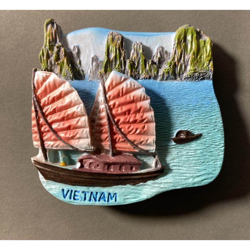 越南旅游胜地下龙湾旅游纪念创意立体帆船手工彩绘工艺磁铁冰箱贴