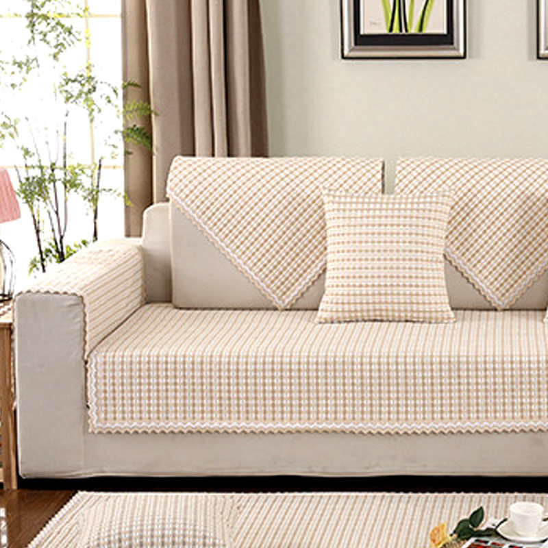 米色棉麻沙发垫四季通用简约贵妃皮沙发坐垫套罩盖布巾薄款单层