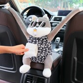 车载纸巾盒挂式 创意哈士奇玩偶车用纸巾包袋汽车椅背扶手箱抽纸盒