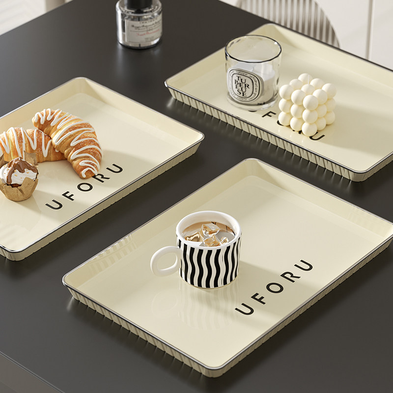 奶油风托盘家用放茶杯水杯茶盘塑料客厅茶几杯子长方形水果餐盘