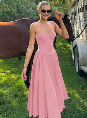 欧美热销女装2025春夏新款性感收腰显瘦露背吊带连衣裙潮外贸