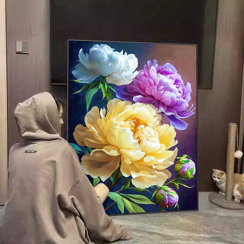 牡丹花钻石画手工满钻点贴钻十字绣花卉气级