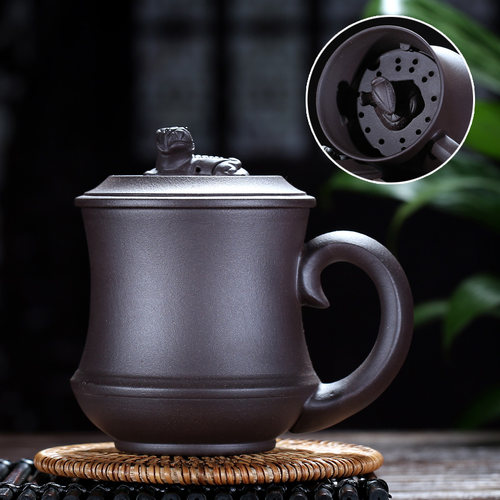 宜兴紫砂杯手工带盖茶杯卧虎藏龙隔片过滤茶漏家用茶具水杯子