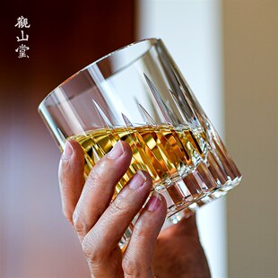 江户切子杯无铅水晶玻璃杯烈酒杯手工刻花冰川纹个性威士忌酒杯