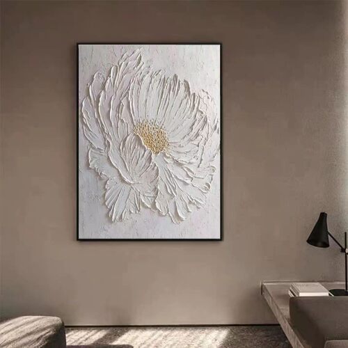 手绘画厚肌理花卉浮雕挂画现代简约植物极简风格油画