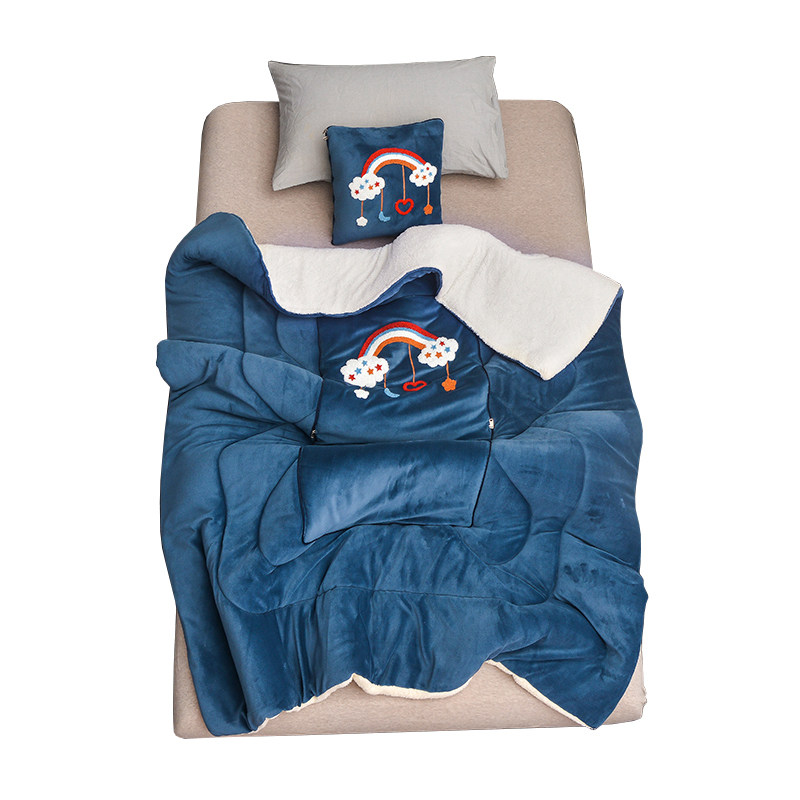 蓝色抱枕被子两用加厚羊羔绒汽车沙发靠垫可爱办公室午休毯小枕头