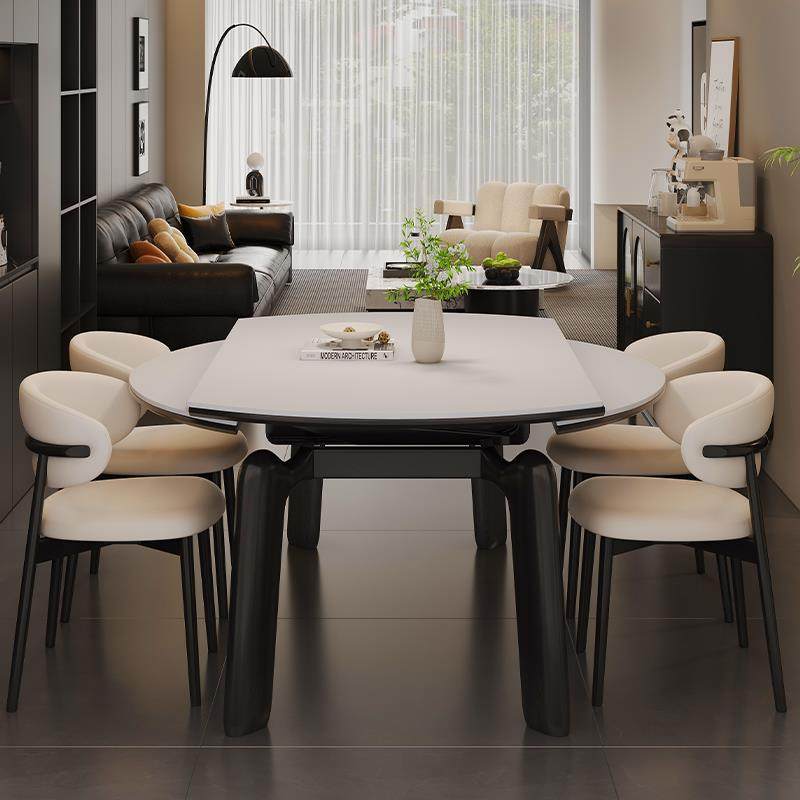 中古风实木岩板餐桌客厅家用小户型折叠伸缩餐桌可变圆桌吃饭桌子