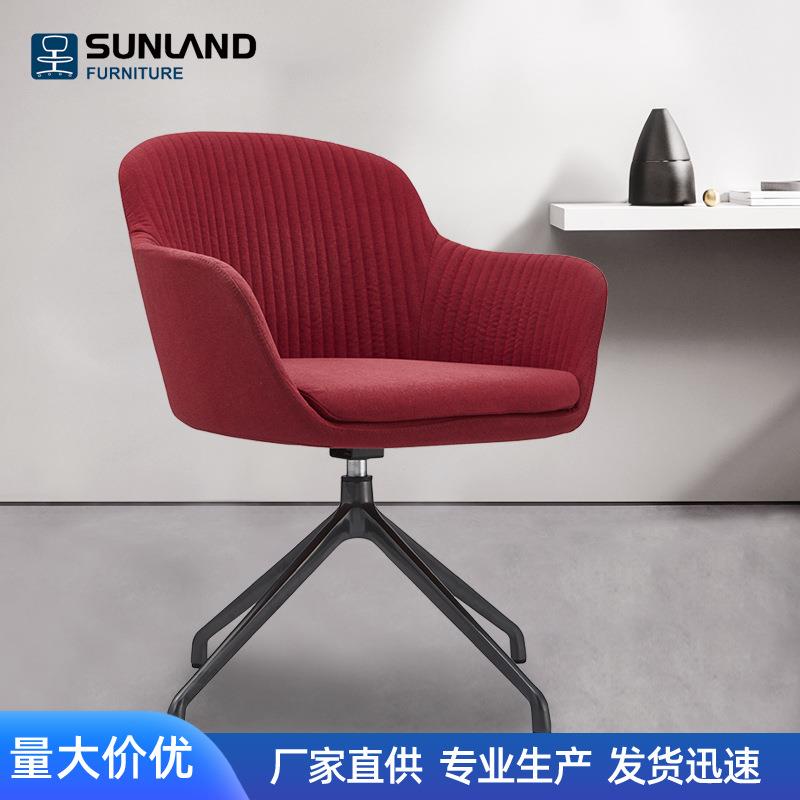 高端定型棉接待椅简约休闲会议转椅麻绒面料前台椅子