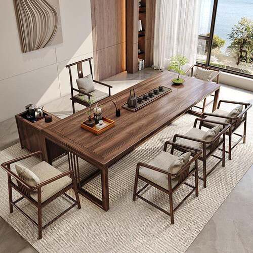 办公室中古禅意原木泡茶桌椅组合实木茶桌胡桃木大板茶台