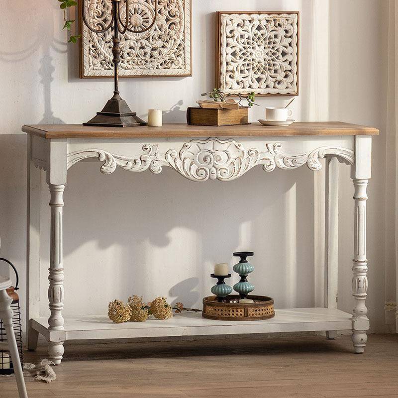 法式复古做旧实木玄关桌玄关台民宿客厅置物架走廊靠墙条案入户桌