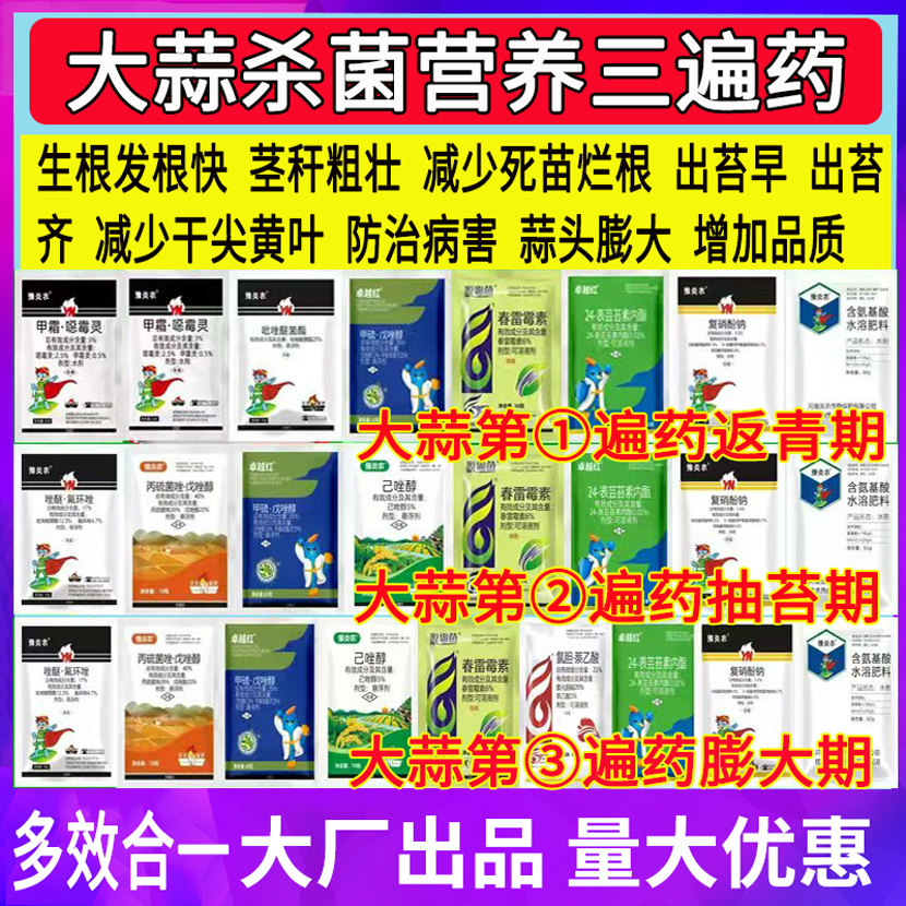 大蒜三遍药套餐大蒜专用药杀菌营养防病干尖黄叶生根纹枯病大斑病