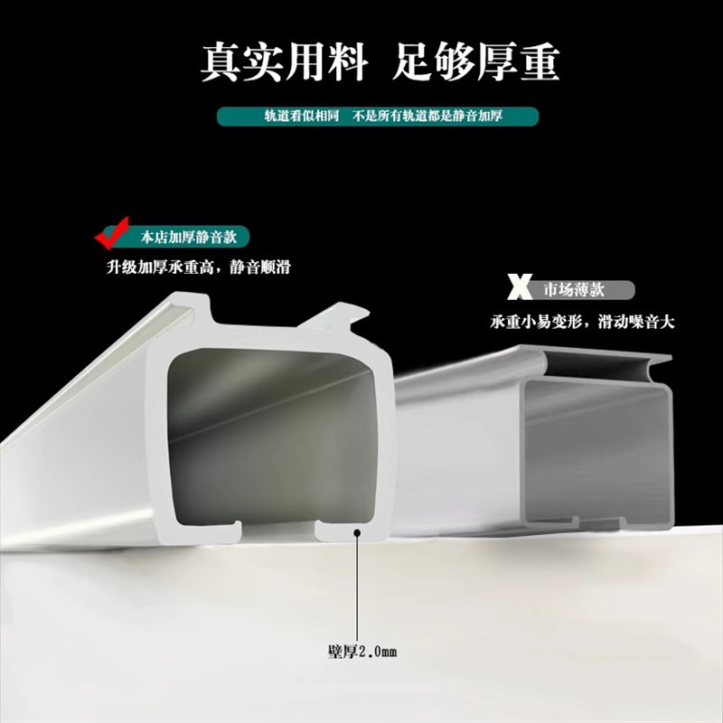 铝合金加厚静f音双轨单轨窗帘杆滑轨直轨顶装侧装轨道轴承轮合金