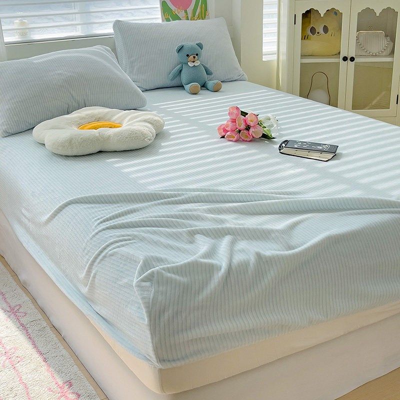 简约风床笠罩单件防滑全包条纹加绒床垫保护罩宿舍单人床套,床上用品,床笠,淘宝优惠券,粉丝福利购,淘宝优惠卷