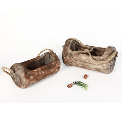 厂家销售木质侘寂风绿萝吊篮创意吊式多肉花盆花槽民宿园艺摆件物